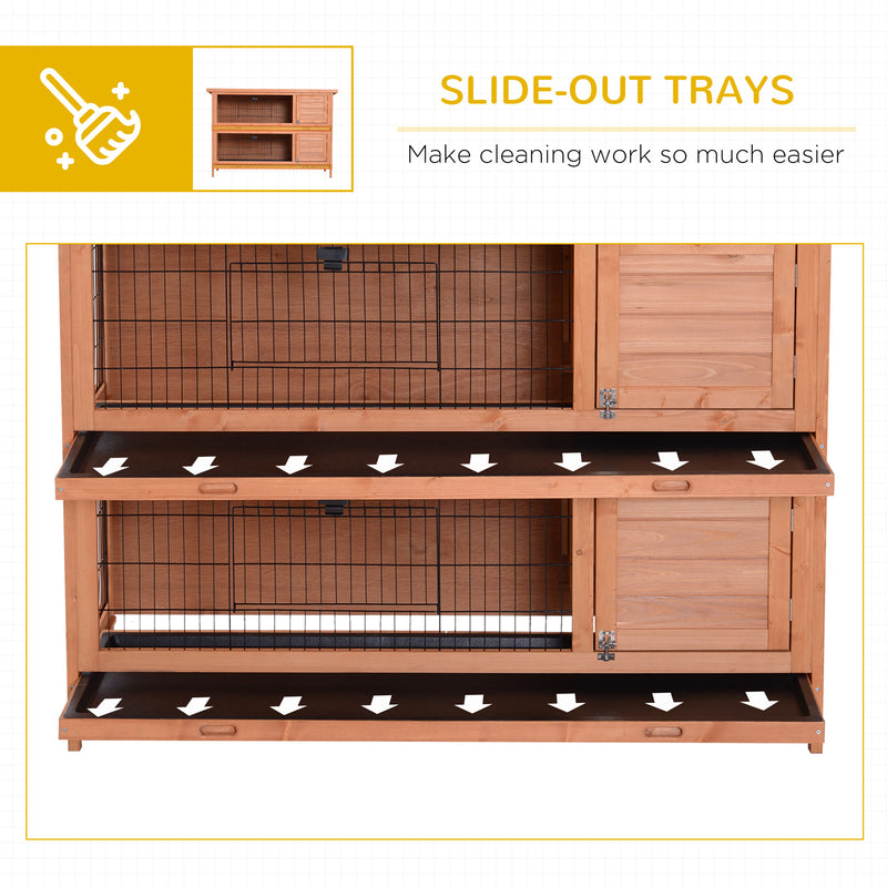 PawHut 54 Inch Large Rabbit Hutch Guinea Pig Hutches with Sliding Trays Outdoor