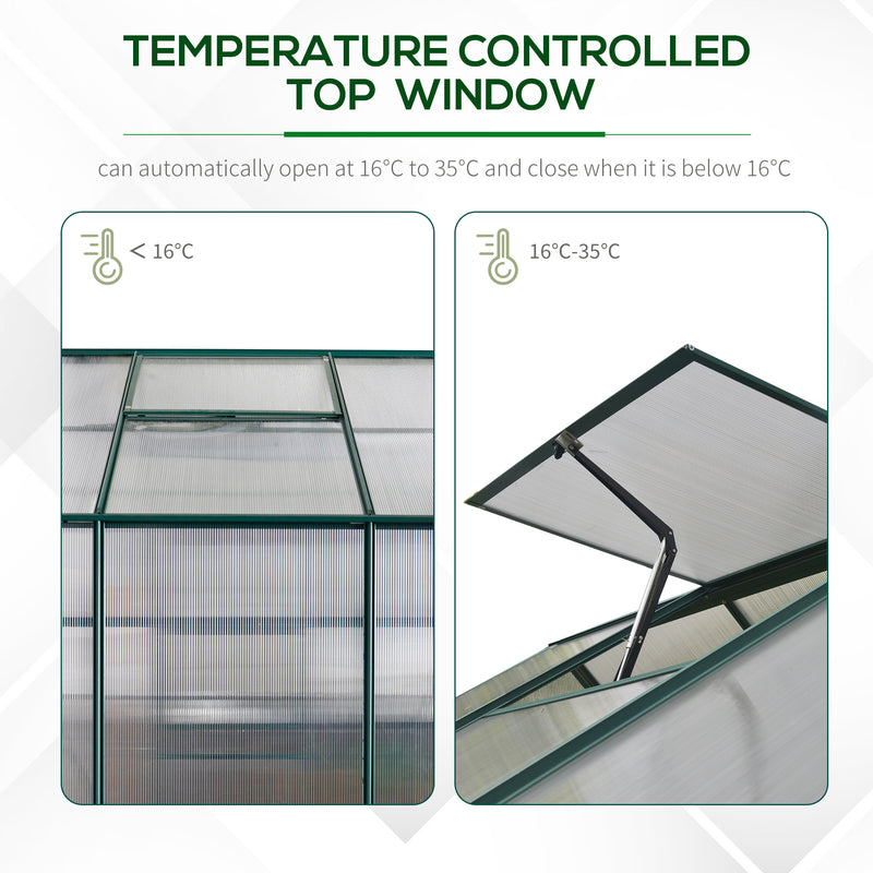 Outsunny Walk-in Greenhouse Garden Polycarbonate Aluminium w/ Smart Window 6x6ft