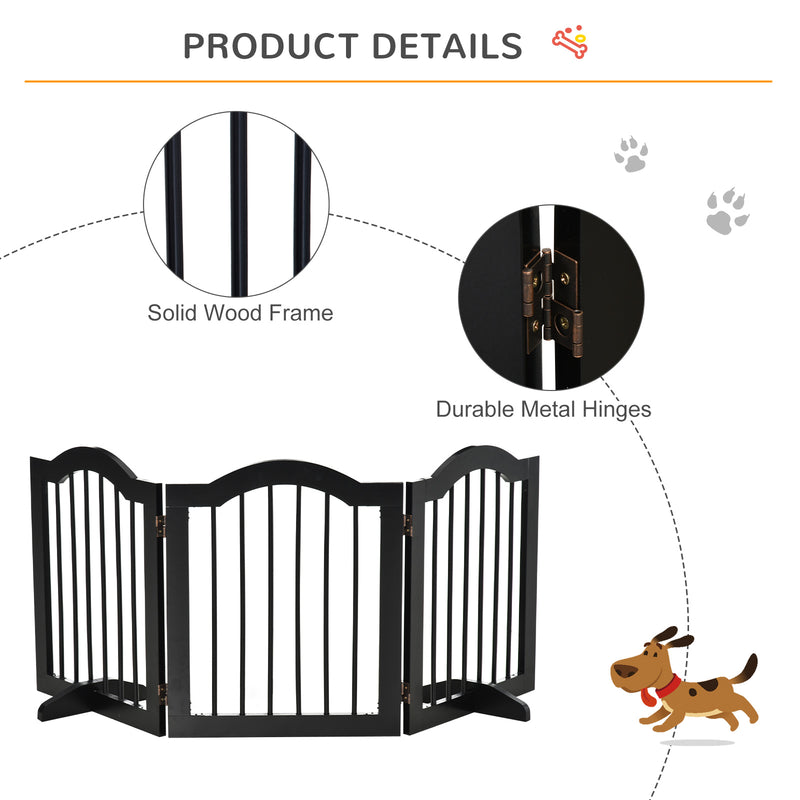 PawHut Freestanding Pet Gate Safety Barrier 3 Pannel w/ Support Feet Black