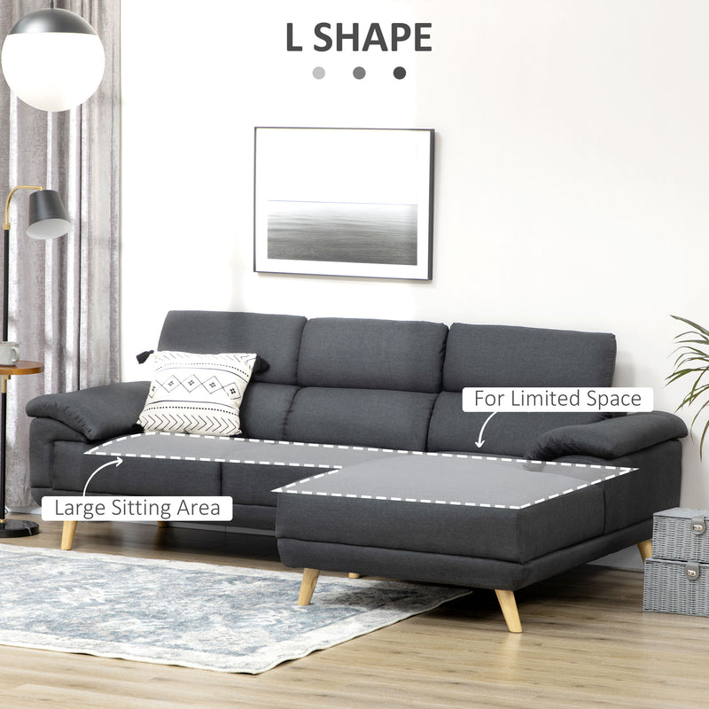 3 Seater L Shaped Sofa Settee Corner Sofas w/ Adjustable Headrest Dark Grey