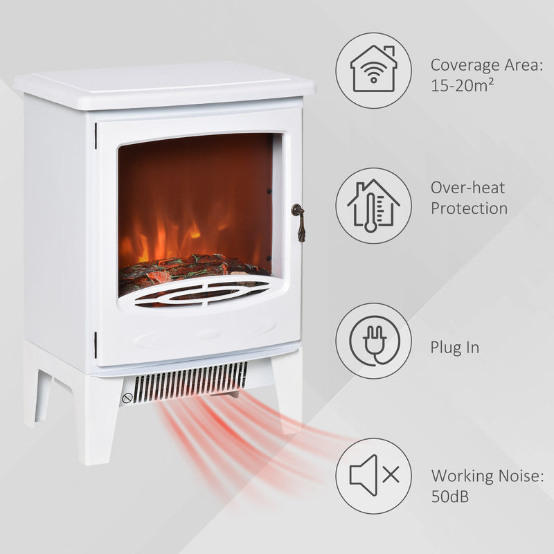 HOMCOM Freestanding Electric Fireplace Stove Heater W/ LED Flame Effect White