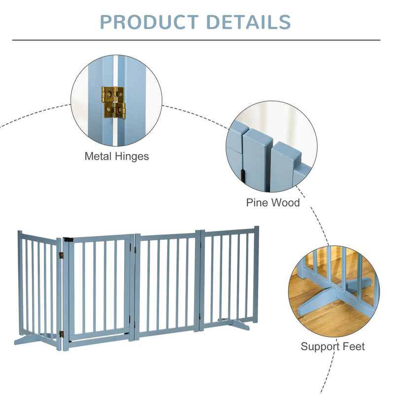 PawHut Freestanding Pet Gate w/ 2 Support Feet for Doorways Stairs Blue Grey