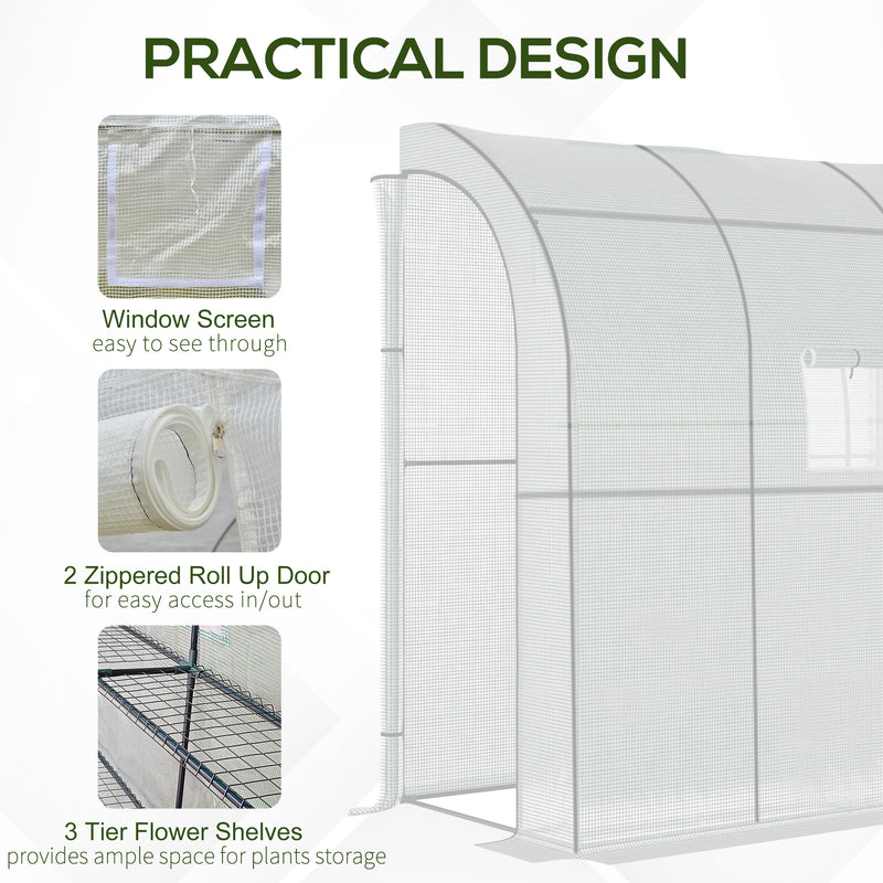 Outsunny Walk-In Lean to Wall Greenhouse w/Window&Door 200Lx 100W x 215Hcm White