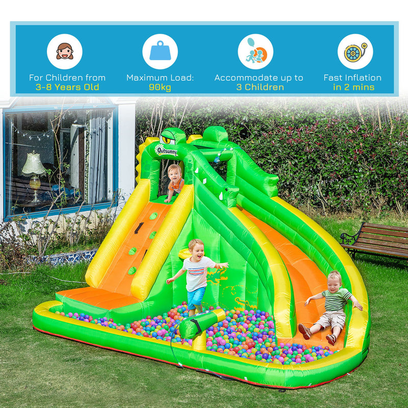 Outsunny Kids Bouncy Castle with Slide Pool Basket Gun Climbing Wall W/ Blower