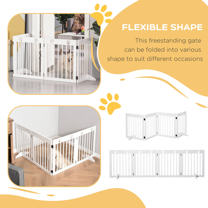 PawHut Pet Gate 4 Panel Wooden Dog Barrier Folding Fence w/ Support Feet