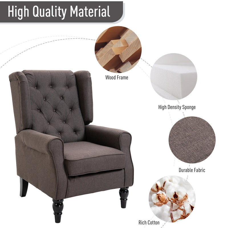 HOMCOM Accent Armchair Home Furniture Retro Tufted Club Wood Fabric Brown