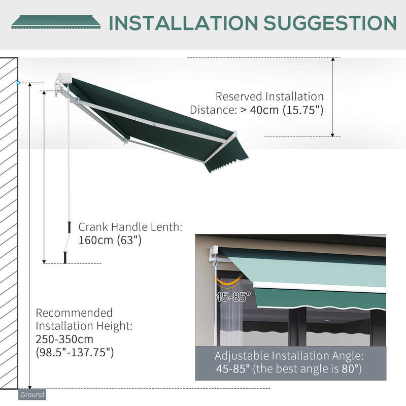 Outsunny Garden Sun Shade Canopy Retractable Awning, 2.5 x 2m, Green