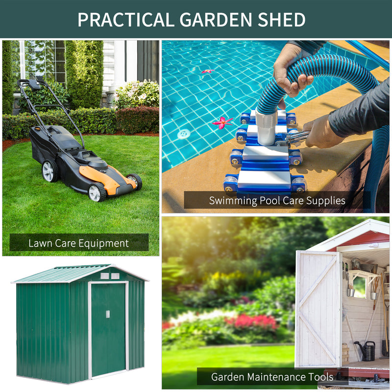 Outsunny Garden Shed Storage Unit w/Locking Door Floor Foundation Vent Green