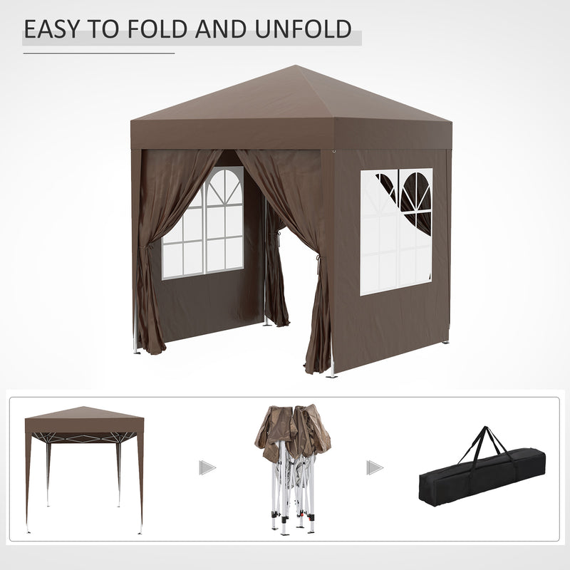 Outsunny 2mx2m Pop Up Gazebo Party Tent Canopy Marquee with Storage Bag Coffee