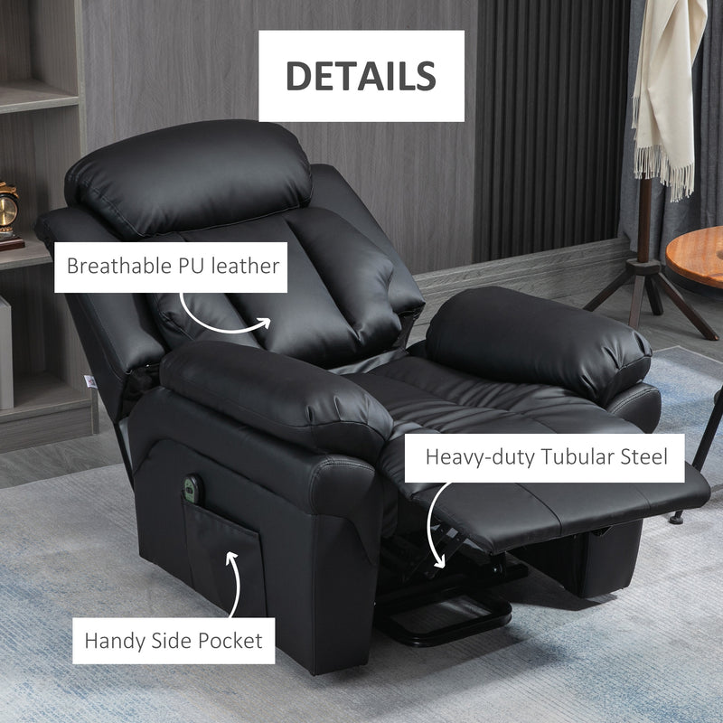 HOMCOM PU Leather Electric Recliner Mobility Lift&Rise Overstuffed Design Black