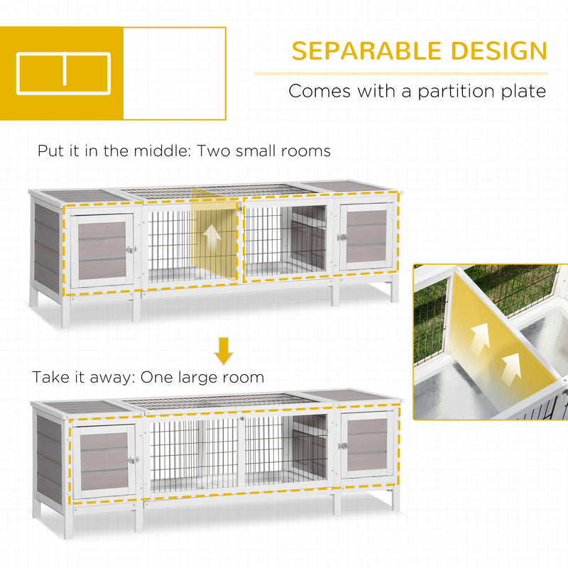 PawHut Rabbit Hutch Separable Guinea Pig Cage Bunny Run w/ Slide Out Tray - Grey