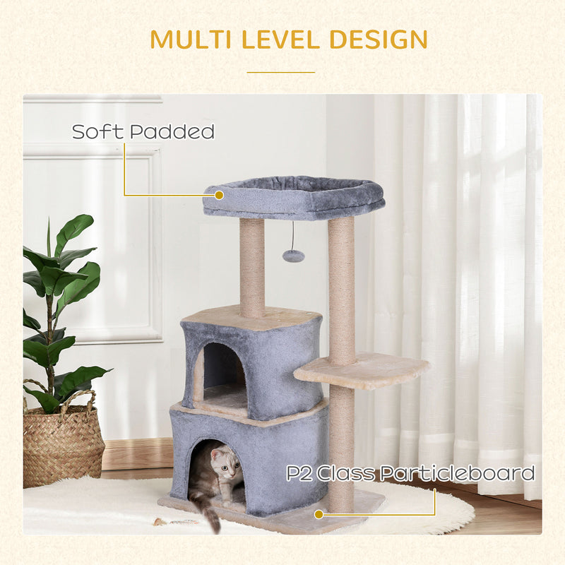 PawHut Multi-Level Cat Activity Tree w/ Sisal Scratching Post Hut House Perch