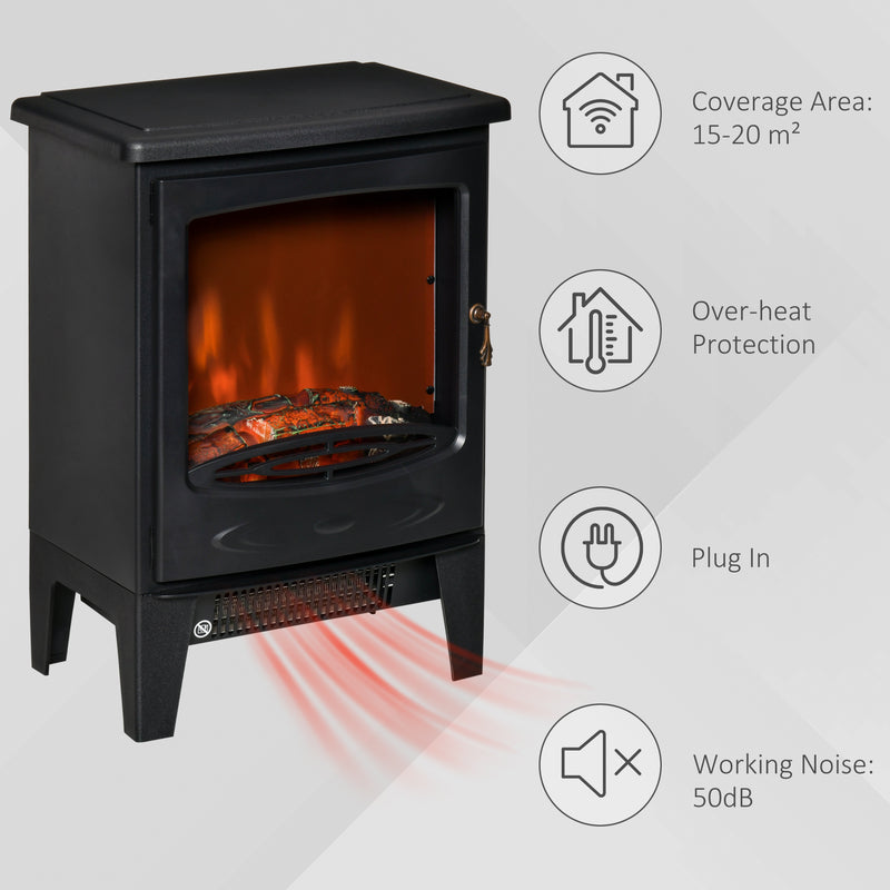 HOMCOM Freestanding Electric Fireplace Stove Heater W/ LED Flame Effect Black