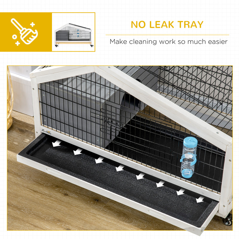 PawHut Rabbit Cage with Water Bottle, Wheels, Plastic Slide-Out Tray - Dark Grey