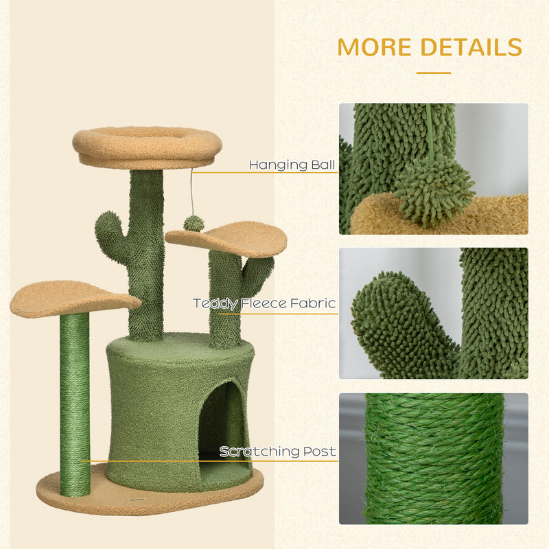 PawHut Multi Level Cat Tree w/ Scratching Post, Cat House, Bed - Green