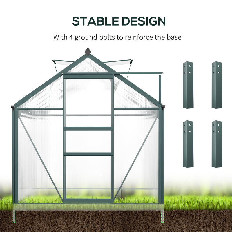 Outsunny 6x10ft Walk-In Polycarbonate Greenhouse Plant Grow Galvanized Aluminium