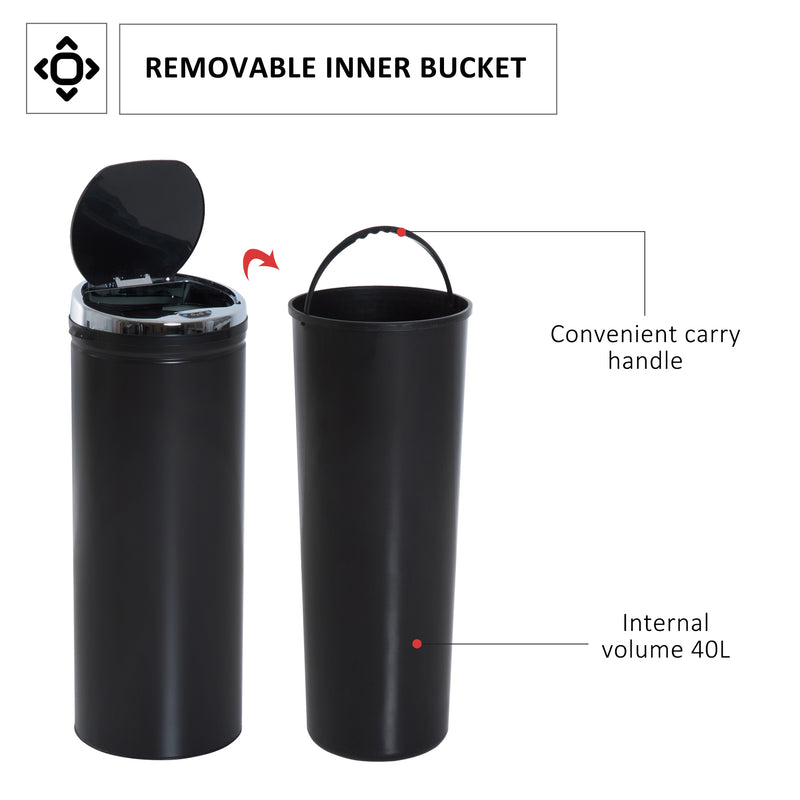 HOMCOM Automatic Hand Sensor Dustbin Kitchen Waste Bin Rubbish Can 50L Black