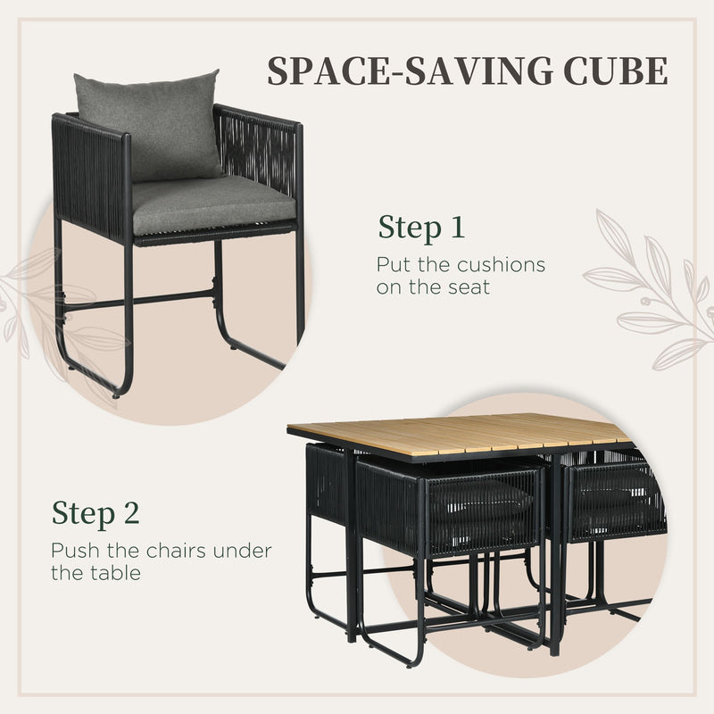 Outsunny Rattan Dining Set, Rattan Cube Dining Sets w/ Space-saving Design