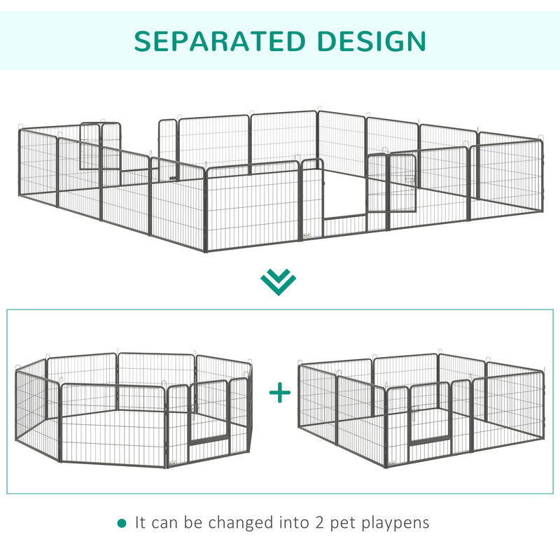 PawHut Heavy Duty Dog Pen with 2 Doors, 16 Panels Dog Playpen Puppy Pen, 60H cm