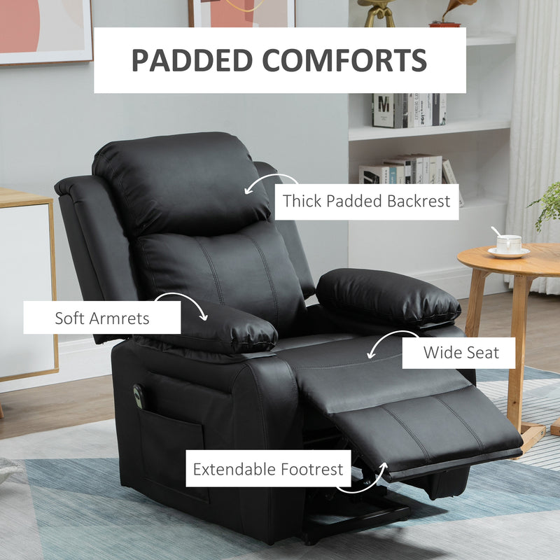 HOMCOM PU Leather Electric Recliner Mobility Lift&Rise Overstuffed Design Black