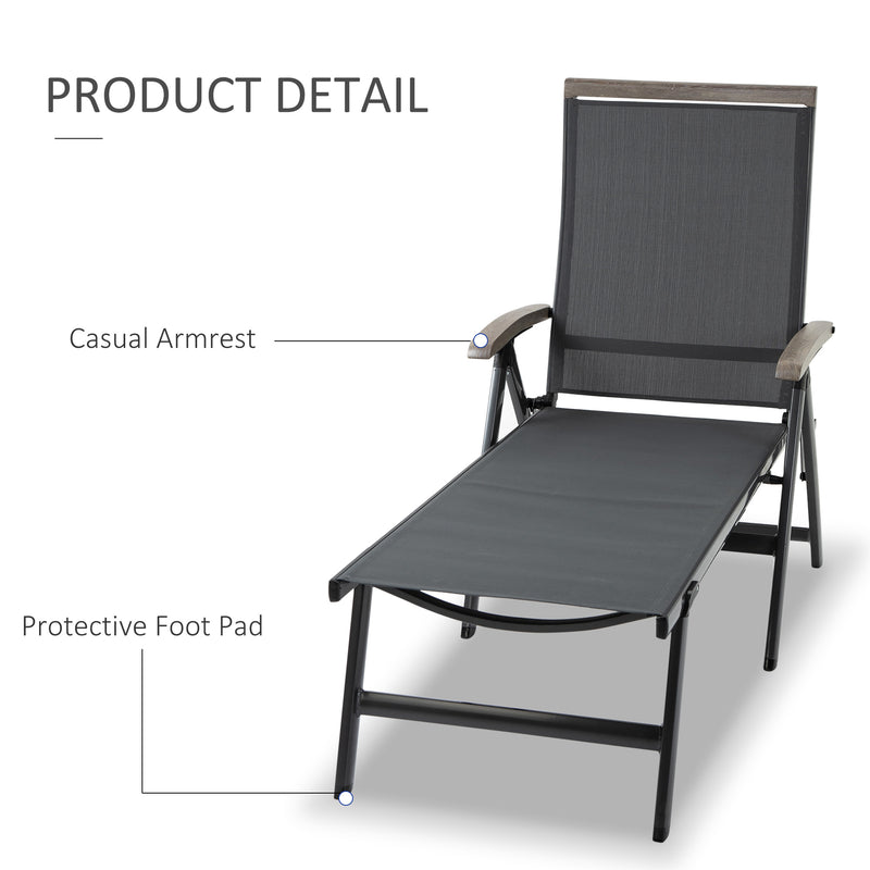 Outsunny Outdoor Folding Sun Lounger w/ Adjustable Backrest and Aluminium Grey