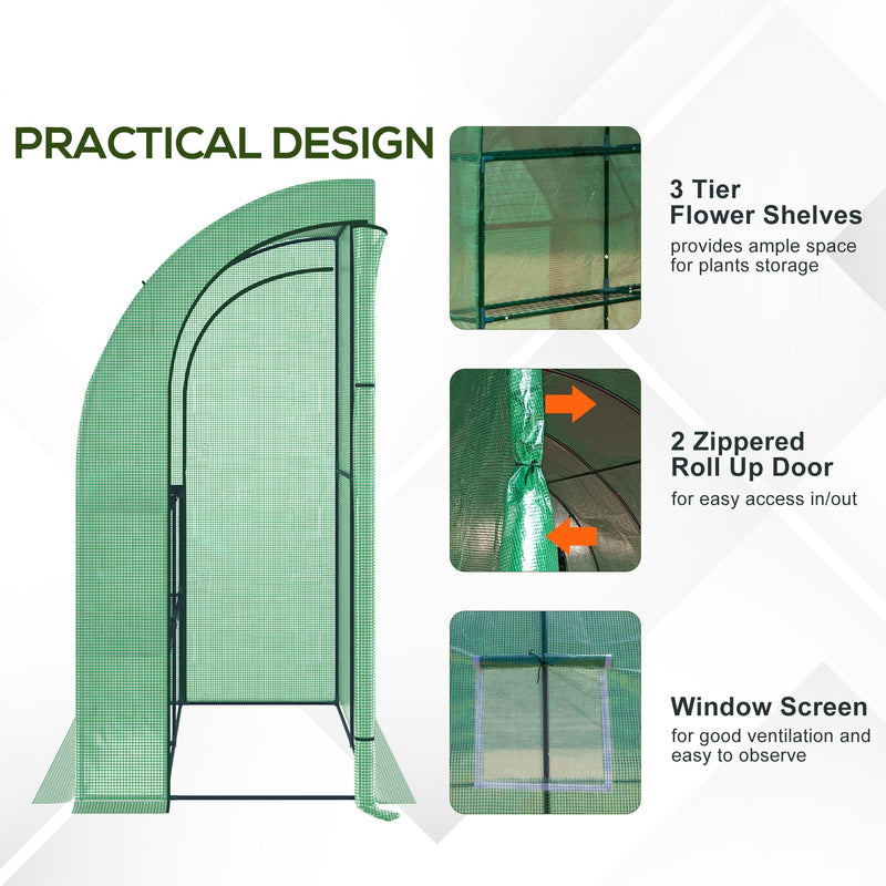 Outsunny Walk-In Lean to Wall Greenhouse w/Window&Door 200Lx 100W x 215Hcm Green