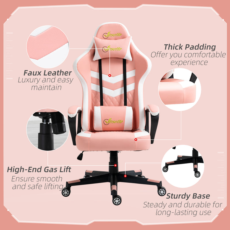 Vinsetto Racing Gaming Chair w/ Lumbar Support, Gamer Office Chair, Pink