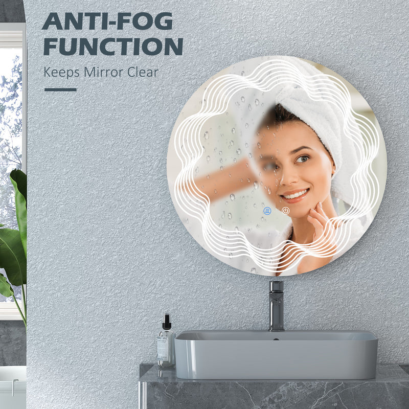 kleankin LED Dimming Lighted Bathroom Mirror with Smart Touch, Anti-Fog, 70cm