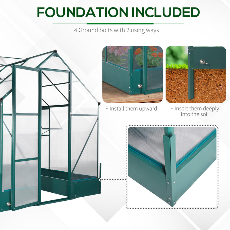 Outsunny Walk-in Greenhouse Garden Polycarbonate Aluminium w/ Smart Window 6x8ft