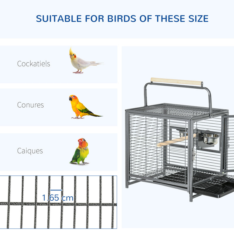 PawHut Parrot Cage, Travel Carry Pet Bird Cage Cockatiel w/ Metal Handle