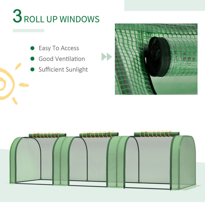 Outsunny Tunnel Greenhouse Steel Frame for Garden Backyard w/ Zipper Doors