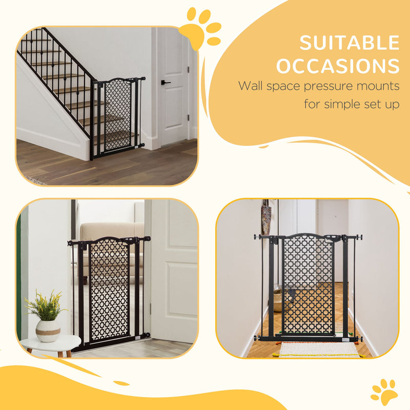 PawHut 74-80 cm Pet Safety Gate Pressure Fit Stair with Double Locking, Black