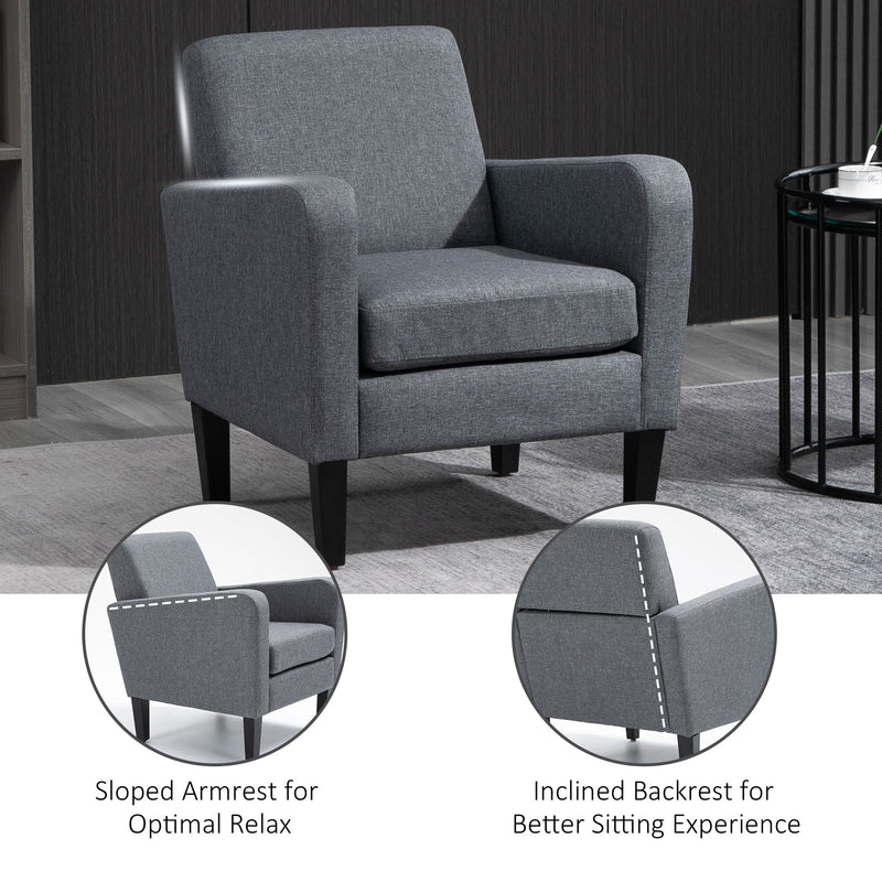 HOMCOM Linen Modern-Curved Armchair Accent Seat w/ Thick Cushion Wood Legs Grey