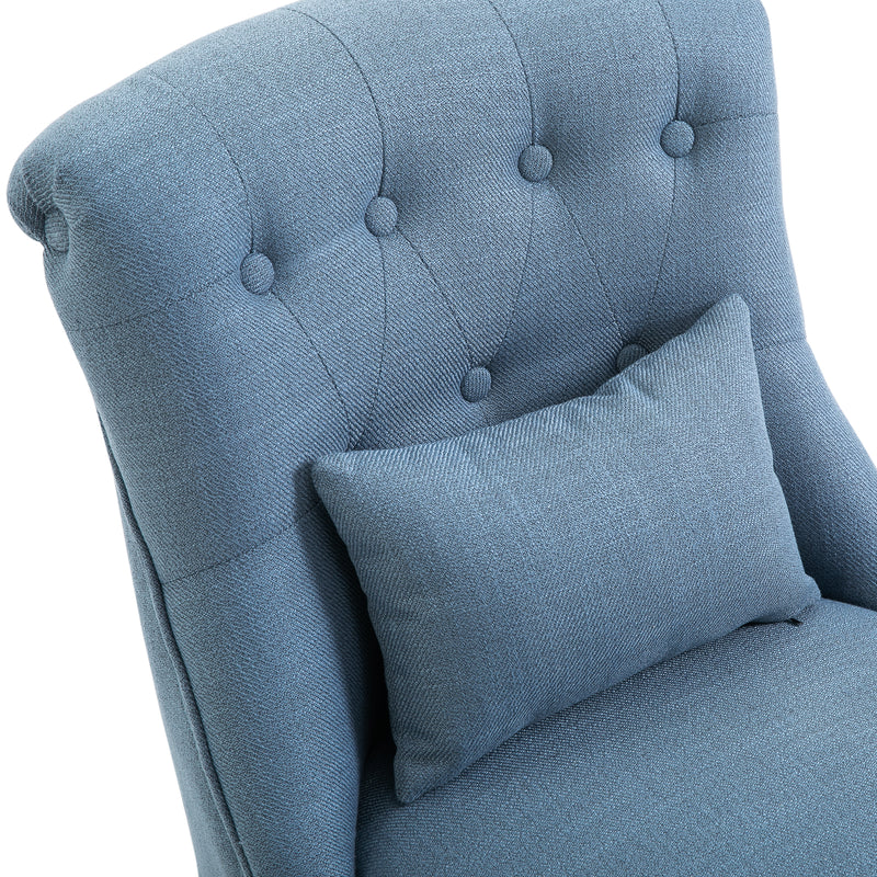 HOMCOM Fabric Single Sofa Armchair Upholstered w/Pillow Wood Leg Livingroom Blue