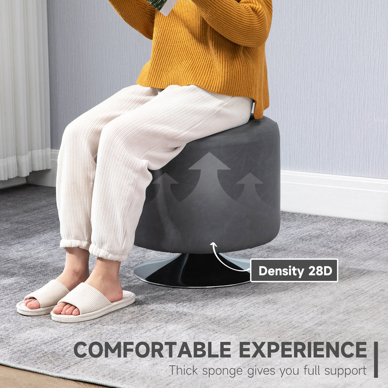 HOMCOM 360° Swivel Foot Stool PU Ottoman w/ Thick Padding & Steel Base, Grey