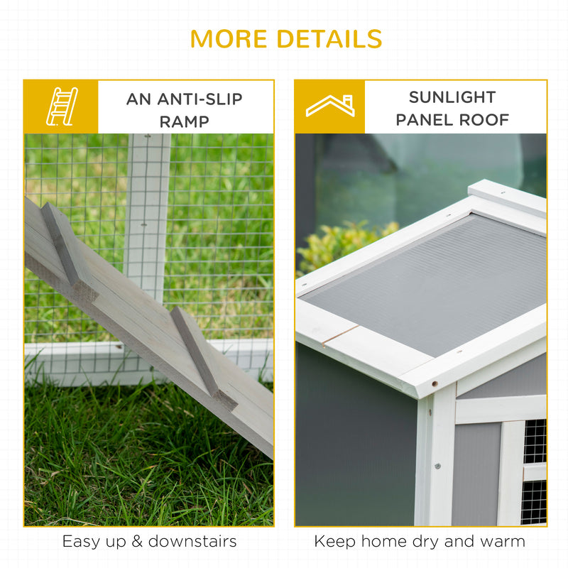 PawHut Two-Tier Rabbit Hutch w/ Sunlight Panel Roof, Slide-Out Tray - Grey