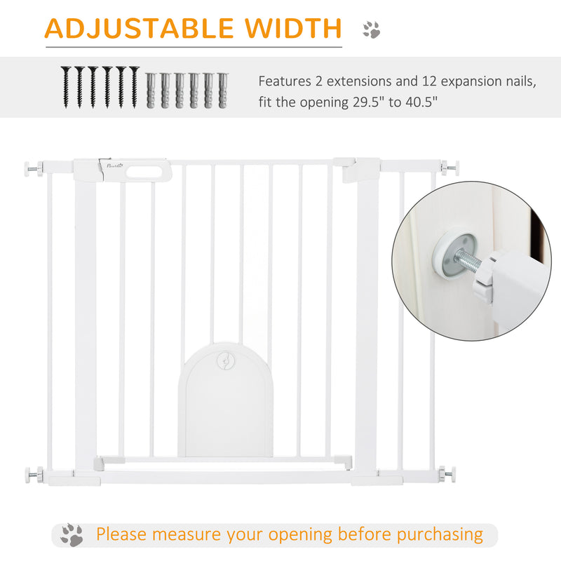 PawHut 75-103 cm Pet Safety Gate Pressure Fit Stair w/ Small Door Double Locking