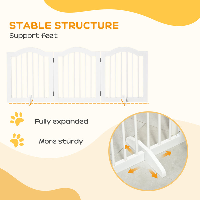 PawHut Freestanding Pet Gate Safety Barrier 3 Pannel w/ Support Feet White