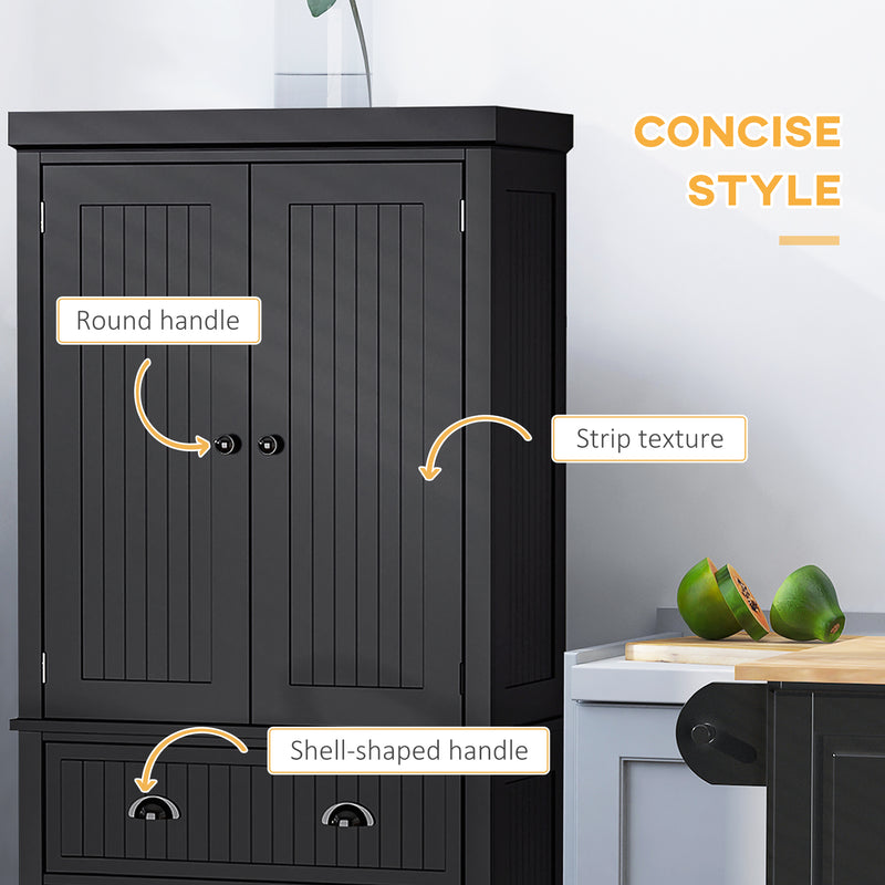 HOMCOM Freestanding Kitchen Storage Cabinet Drawers Cupboards Shelves Black