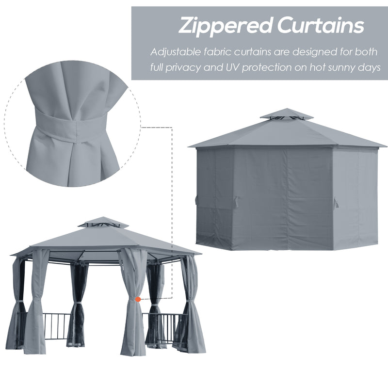 Outsunny 3 x 3(m) Gazebo Canopy 2 Tier Patio Shelter Steel for Garden Grey