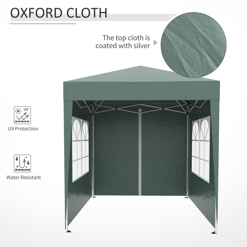 Outsunny 2mx2m Pop Up Gazebo Party Tent Canopy Marquee with Storage Bag Green