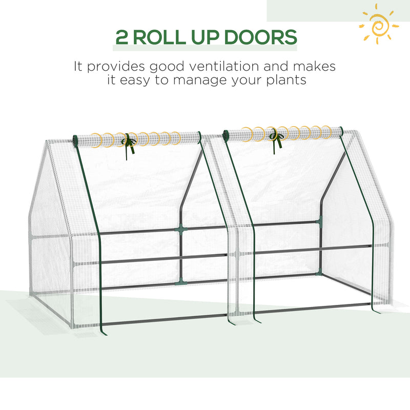 Outsunny Mini Small Greenhouse with Steel Frame & PE Cover & Window, White