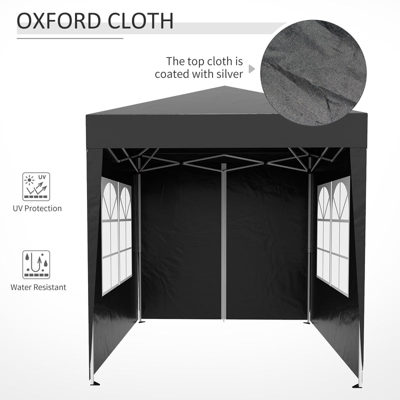 Outsunny 2mx2m Pop Up Gazebo Party Tent Canopy Marquee with Storage Bag Black