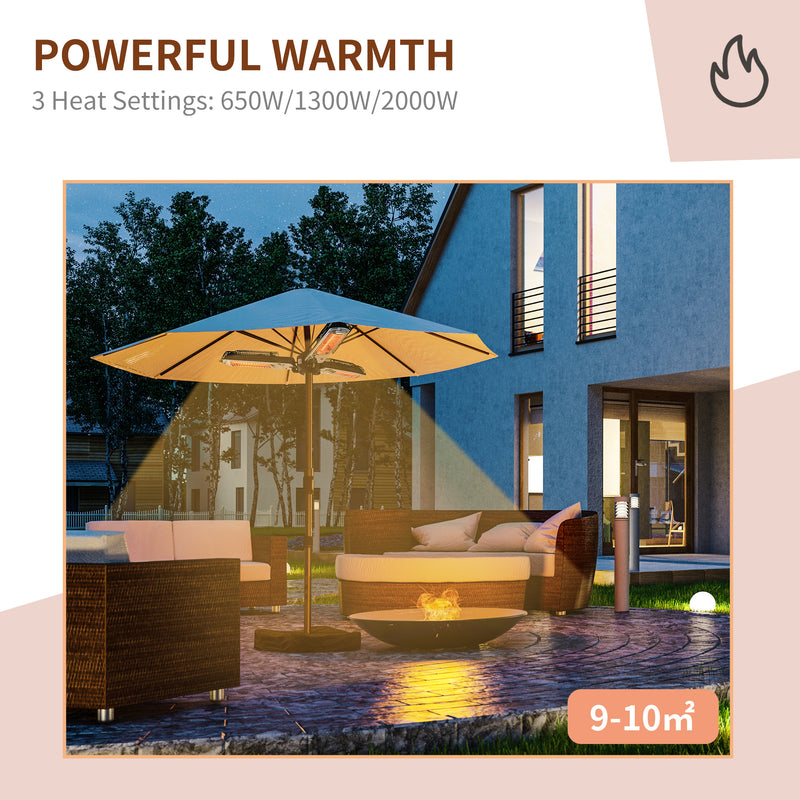 HOMCOM Electric Parasol Heater Infrared Quartz 2000W Outdoor Umbrella mounted