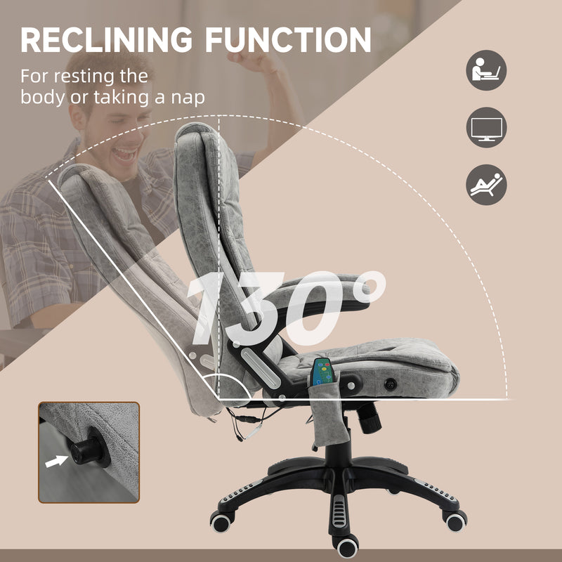 Vinsetto Office Chair w/ Heating Massage Points Relaxing Reclining Grey