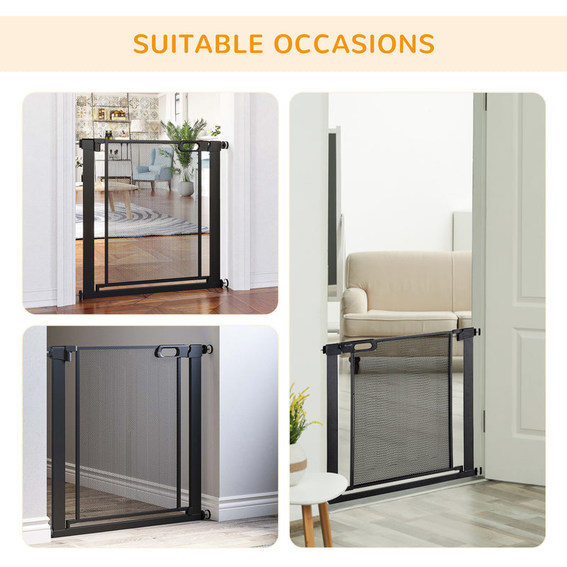 PawHut Pressure Fit Safety Gate for Stairs w/ Auto Close 75-82 cm - Black