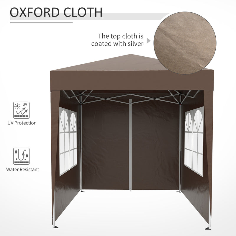 Outsunny 2mx2m Pop Up Gazebo Party Tent Canopy Marquee with Storage Bag Coffee