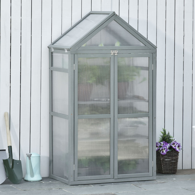 Outsunny 80x47x138cm Wood Cold Frame Greenhouse for Plants PC Board Grey