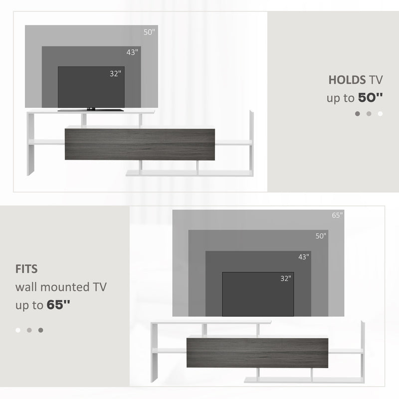 HOMCOM TV Cabinet Unit w/ Wall-Mounted Shelf, Open Shelves White and Grey