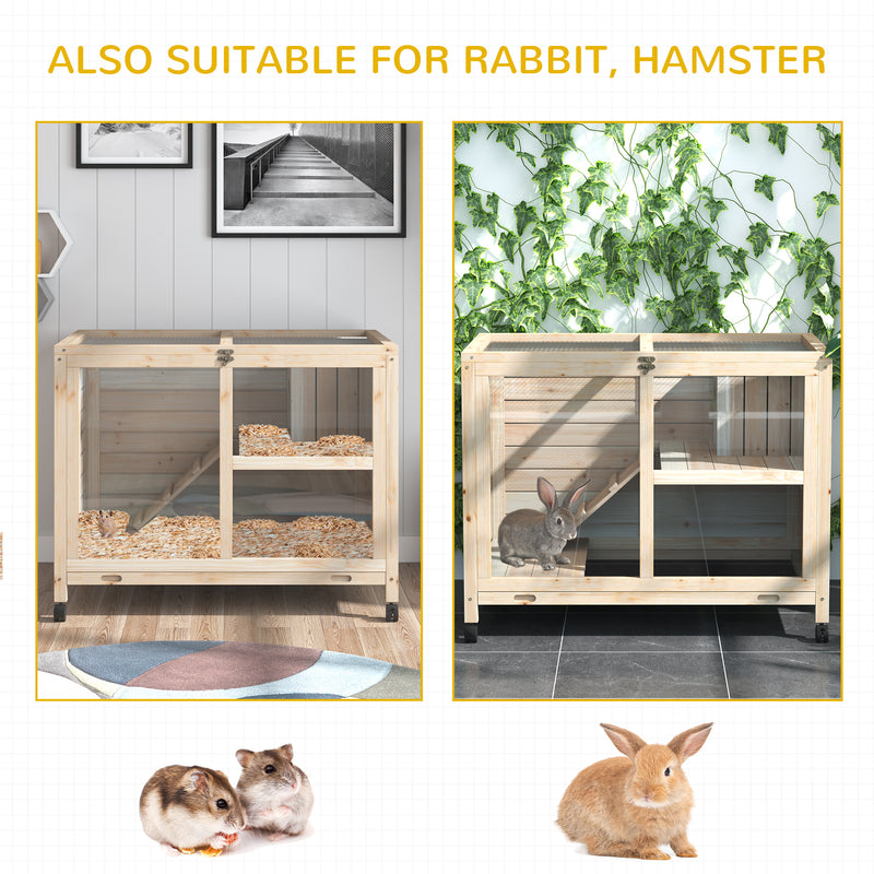 PawHut Wood Rabbit Hutch Bunny Cage Pet House Indoor W/ Tray Ramp, Natural